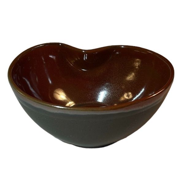 Vintage Grey and Siena Brown Stoneware Kidney Shaped Glazed Bowl - Picture 5 of 8